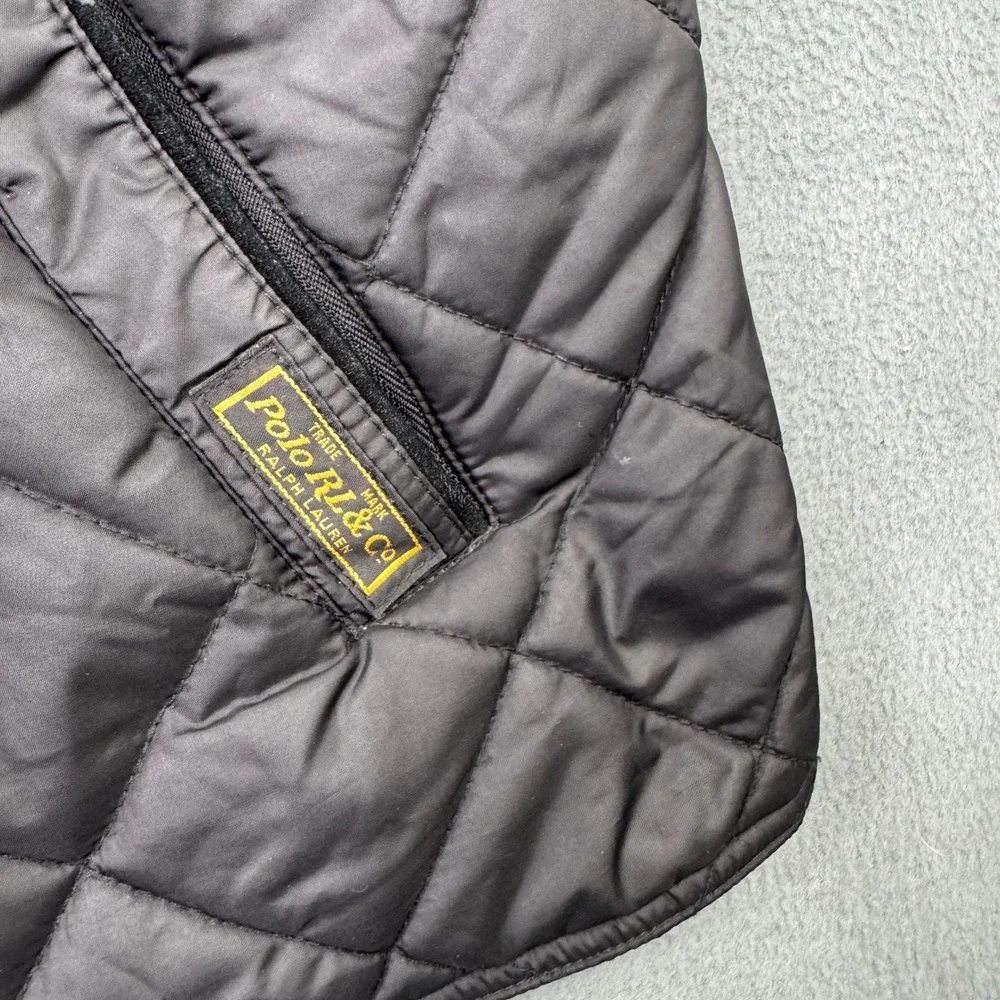 Polo Ralph Lauren Mens XL Black Quilted Vest Corduroy Collar Full Zip Snap Front